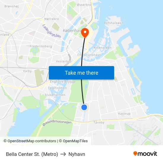 Bella Center St. (Metro) to Nyhavn map