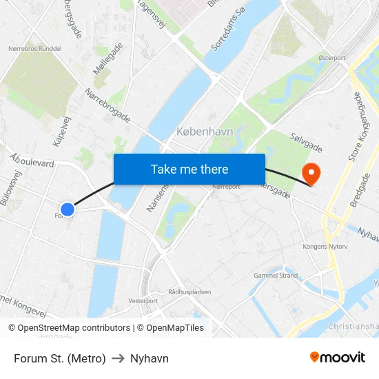 Forum St. (Metro) to Nyhavn map