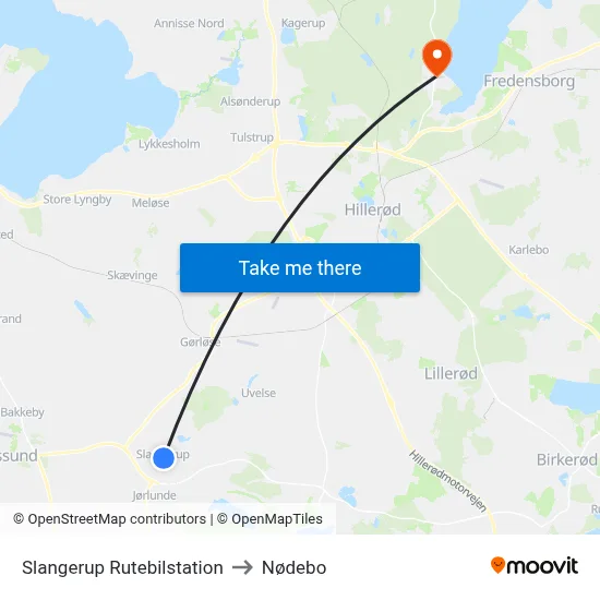 Slangerup Rutebilstation to Nødebo map