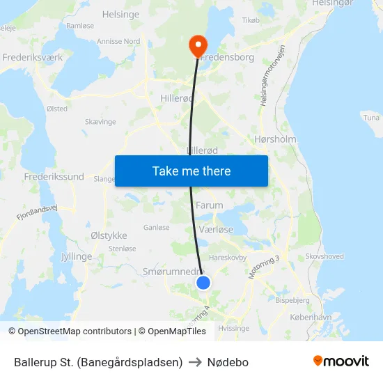 Ballerup St. (Banegårdspladsen) to Nødebo map