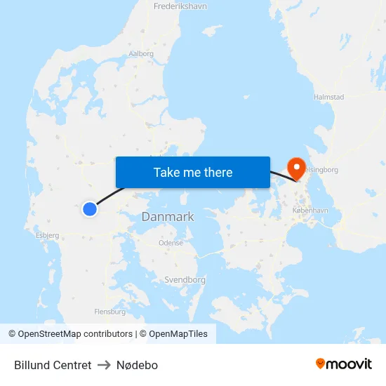 Billund Centret to Nødebo map