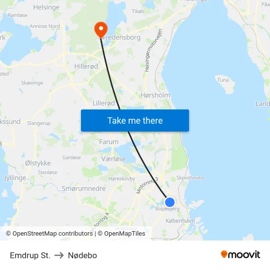 Emdrup St. to Nødebo map