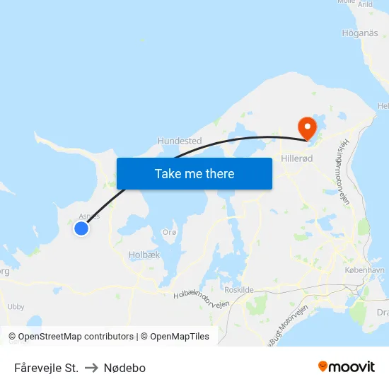 Fårevejle St. to Nødebo map