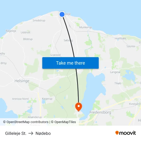 Gilleleje St. to Nødebo map