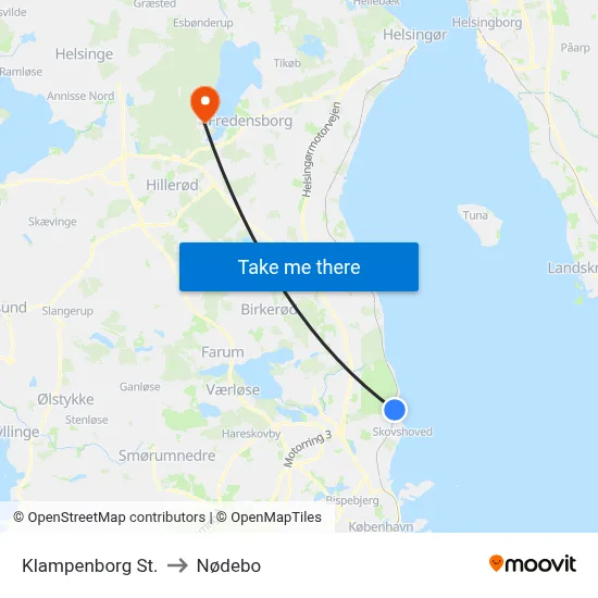 Klampenborg St. to Nødebo map