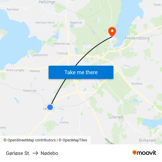 Gørløse St. to Nødebo map