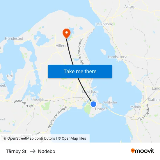 Tårnby St. to Nødebo map