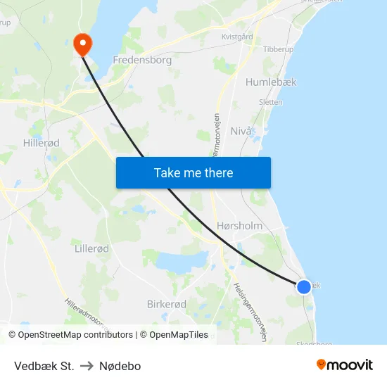 Vedbæk St. to Nødebo map