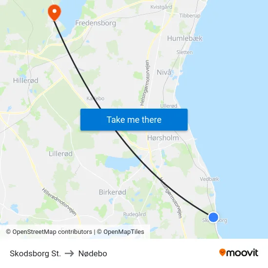 Skodsborg St. to Nødebo map
