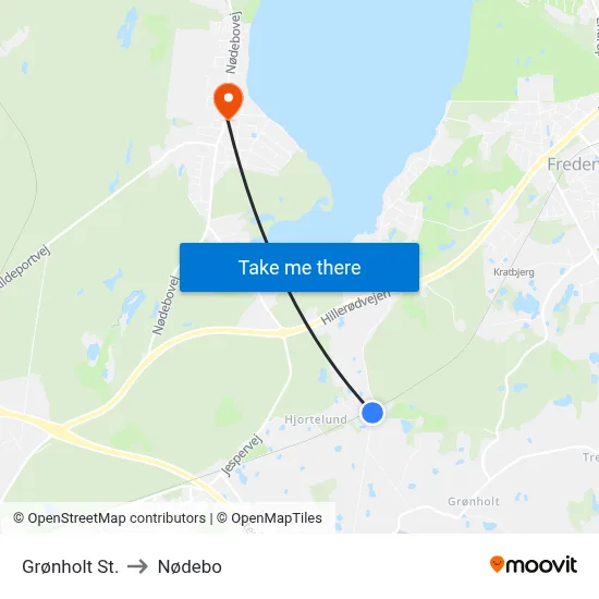 Grønholt St. to Nødebo map