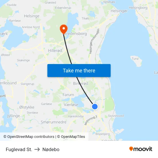 Fuglevad St. to Nødebo map