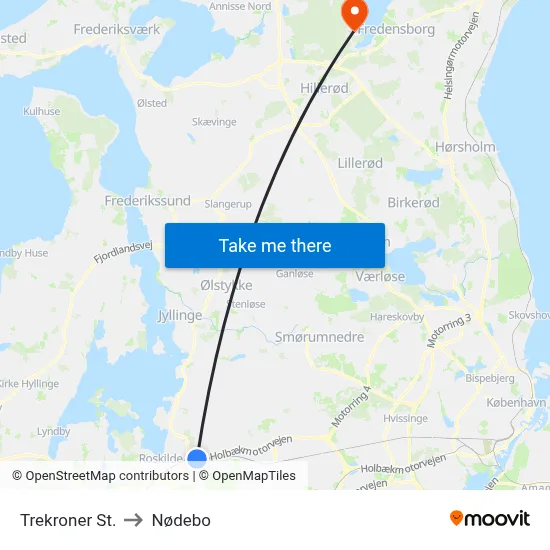 Trekroner St. to Nødebo map