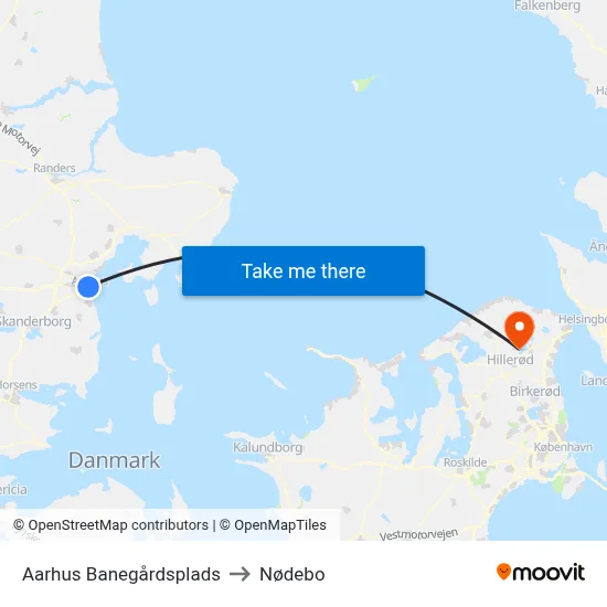 Aarhus Banegårdsplads to Nødebo map