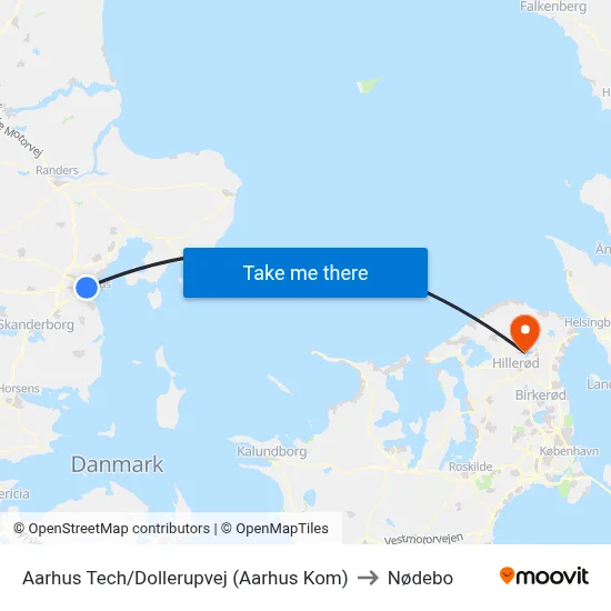 Aarhus Tech/Dollerupvej (Aarhus Kom) to Nødebo map