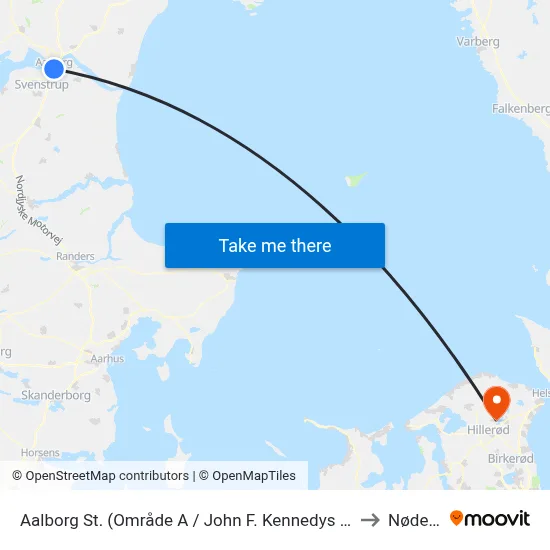 Aalborg St. (Område A / John F. Kennedys Plads) to Nødebo map