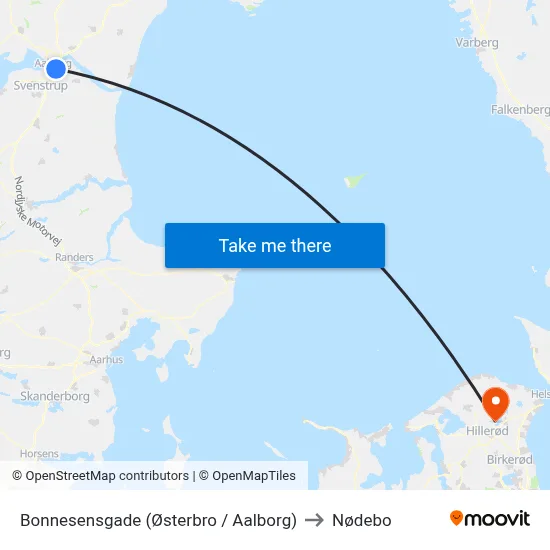 Bonnesensgade (Østerbro / Aalborg) to Nødebo map