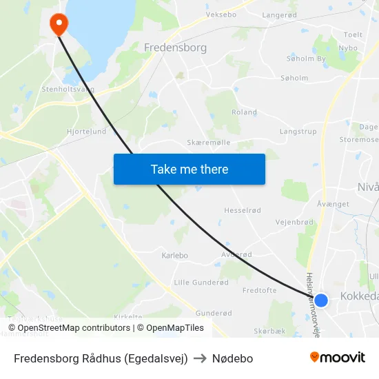 Fredensborg Rådhus (Egedalsvej) to Nødebo map