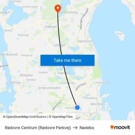 Rødovre Centrum (Rødovre Parkvej) to Nødebo map