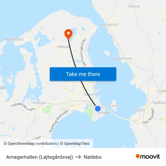 Amagerhallen (Løjtegårdsvej) to Nødebo map