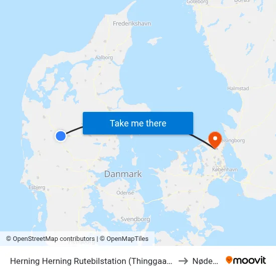 Herning Herning Rutebilstation (Thinggaard) to Nødebo map