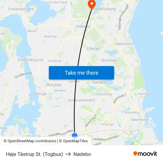 Høje Tåstrup St. (Togbus) to Nødebo map