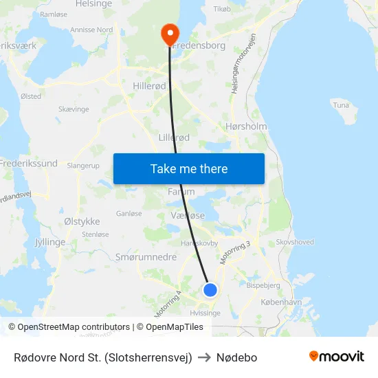 Rødovre Nord St. (Slotsherrensvej) to Nødebo map