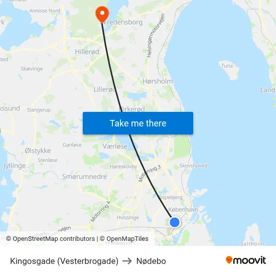 Kingosgade (Vesterbrogade) to Nødebo map