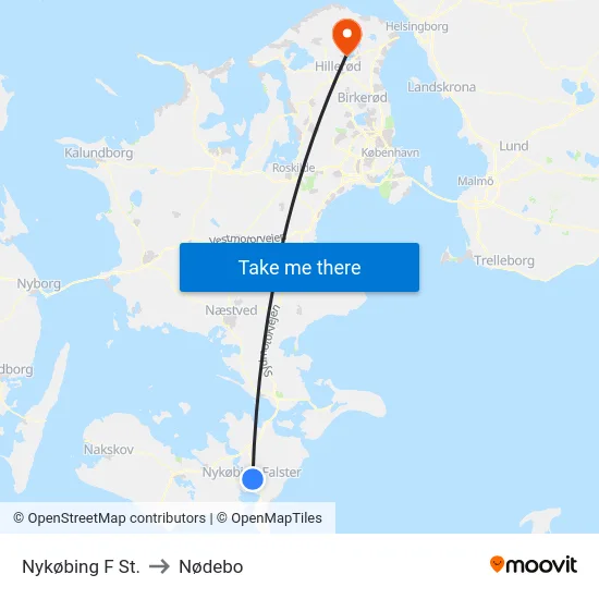 Nykøbing F St. to Nødebo map