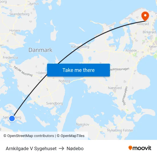 Arnkilgade V Sygehuset to Nødebo map