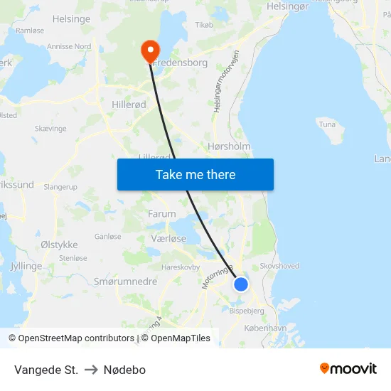 Vangede St. to Nødebo map