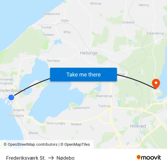 Frederiksværk St. to Nødebo map