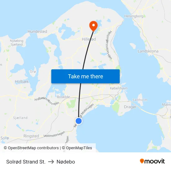Solrød Strand St. to Nødebo map