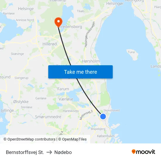 Bernstorffsvej St. to Nødebo map