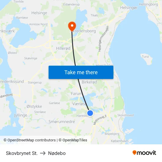 Skovbrynet St. to Nødebo map