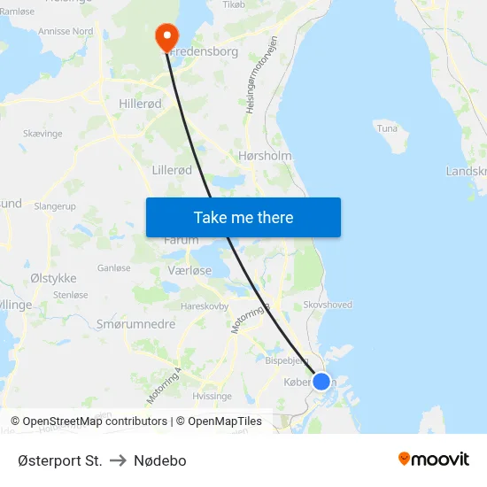 Østerport St. to Nødebo map
