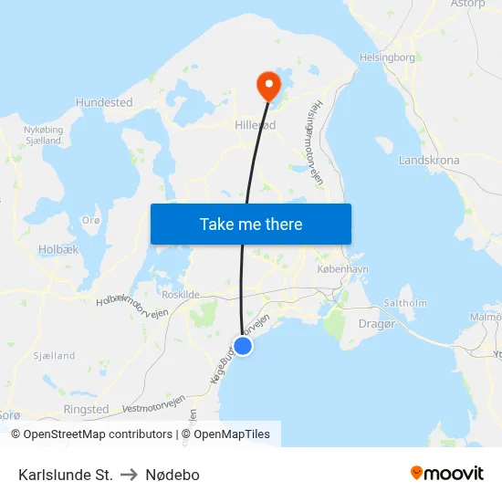 Karlslunde St. to Nødebo map