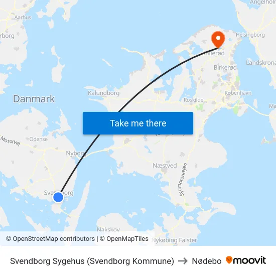 Svendborg Sygehus (Svendborg Kommune) to Nødebo map