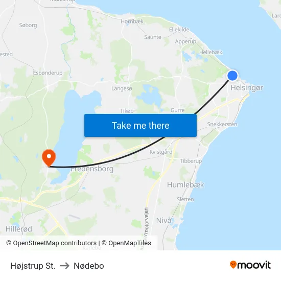 Højstrup St. to Nødebo map