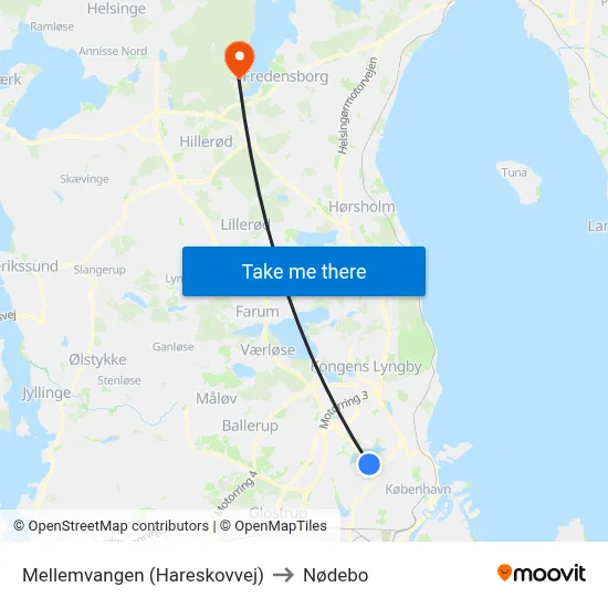 Mellemvangen (Hareskovvej) to Nødebo map