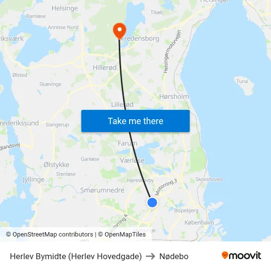 Herlev Bymidte (Herlev Hovedgade) to Nødebo map