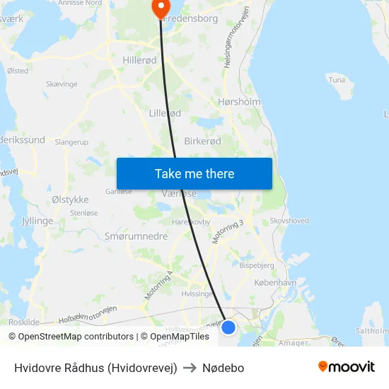 Hvidovre Rådhus (Hvidovrevej) to Nødebo map