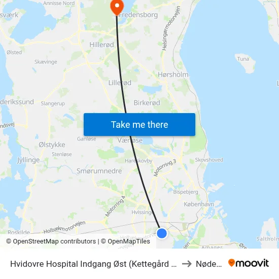 Hvidovre Hospital Indgang Øst (Kettegård Allé) to Nødebo map