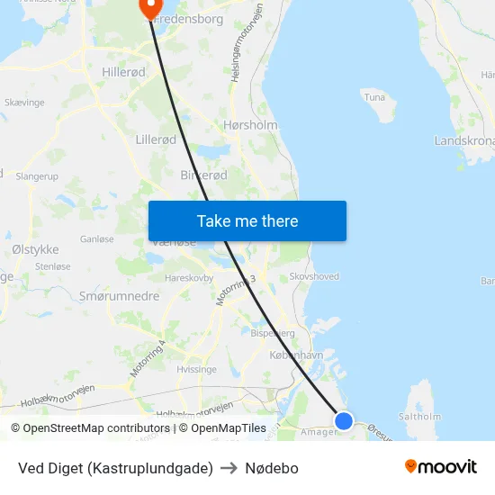 Ved Diget (Kastruplundgade) to Nødebo map
