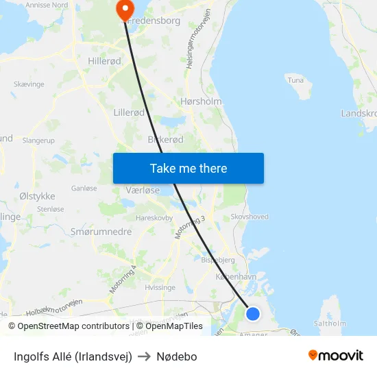 Ingolfs Allé (Irlandsvej) to Nødebo map