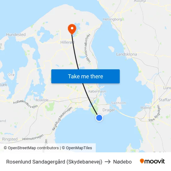 Rosenlund Sandagergård (Skydebanevej) to Nødebo map