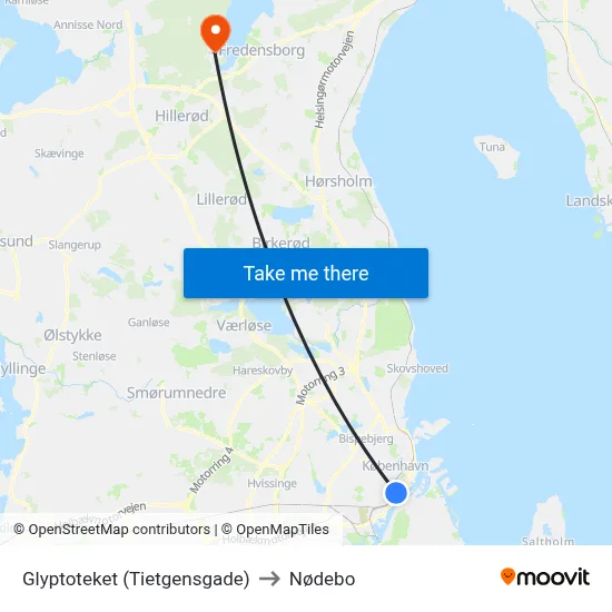 Glyptoteket (Tietgensgade) to Nødebo map