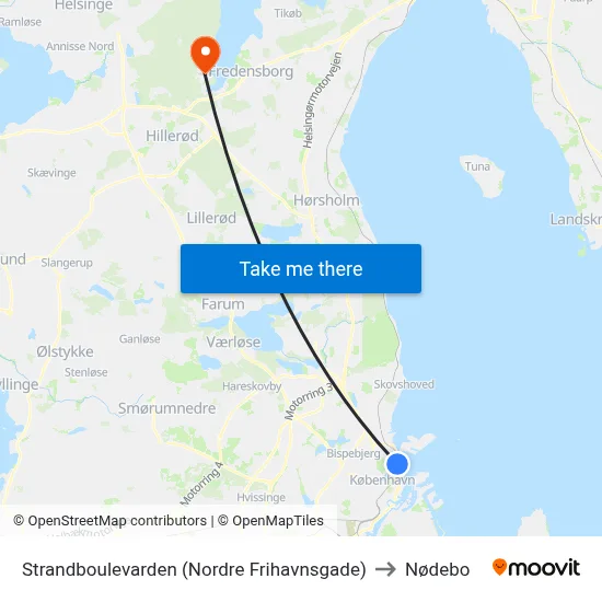 Strandboulevarden (Nordre Frihavnsgade) to Nødebo map