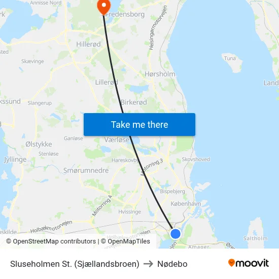 Sluseholmen St. (Sjællandsbroen) to Nødebo map