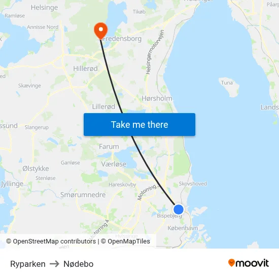 Ryparken to Nødebo map