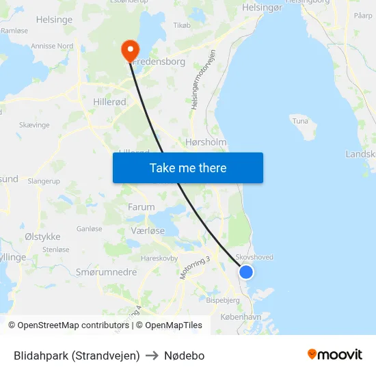 Blidahpark (Strandvejen) to Nødebo map
